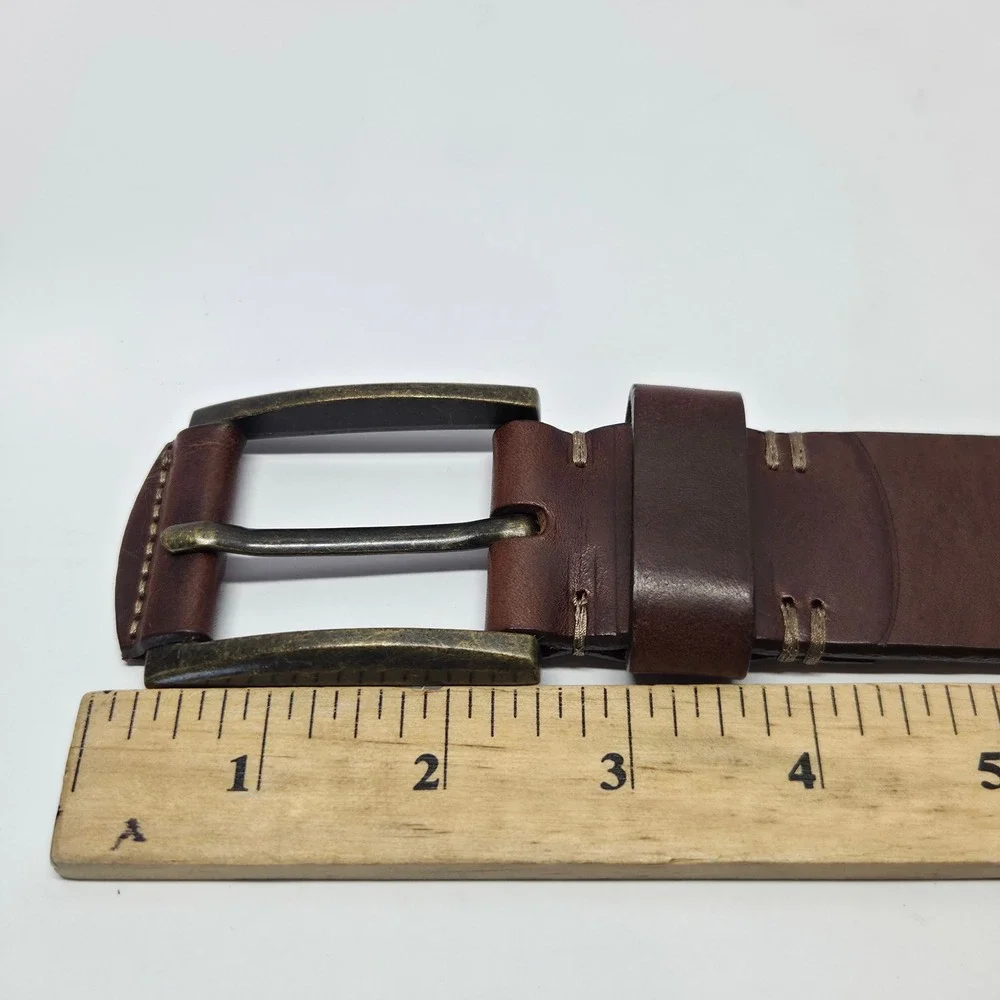 Mara Giordani Leather Belt 40/100 M/L Brown Handmade Italy Antique Brass Buckle
